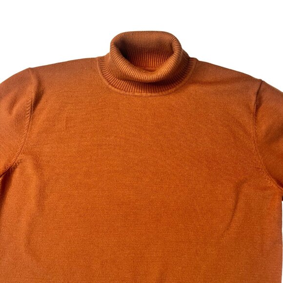 Mens Rust Orange Turtleneck Sweater Ribbed Cuffs & Hem Soft Knit Size M - Picture 2 of 11